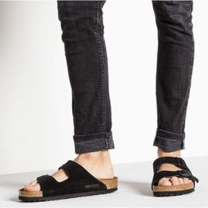 Birkenstock Arizona Black Suede Size 38 (Narrow) Soft Footbead